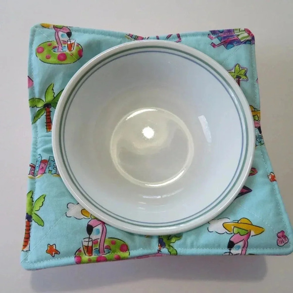 Microwave Bowl Cozy Reversible Flamingos and Pink Gingham - Picture 3 of 4